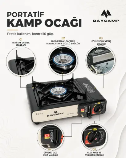 Baycamp Portatif Kamp Ocağı Siyah – Otomatik Ateşlemeli 